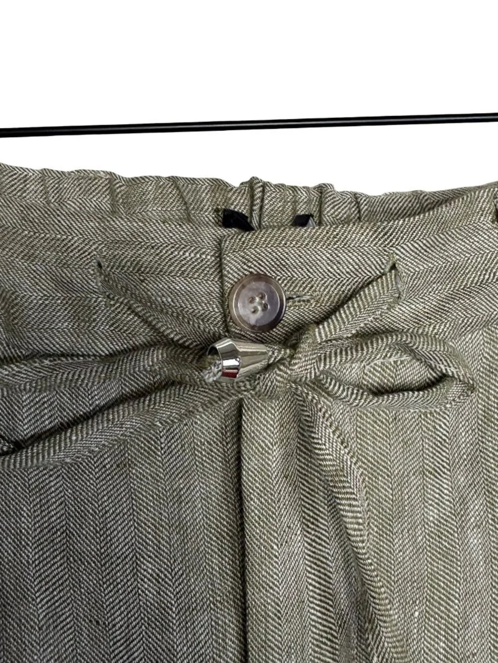 NOHOW Linen Drawstring Casual Pants Men Green Relaxed Straight Leg Size EU 50